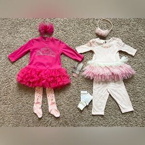 Giftable 6pc Biscotti Pink and Cream Tutu Dress Lot 9m NWT Tights Socks Princess